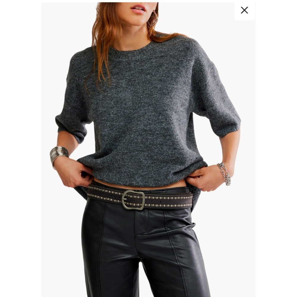 Free People Margot Sweater Women S Gray Poly Blend Short Sleeve Boxy Knit Top